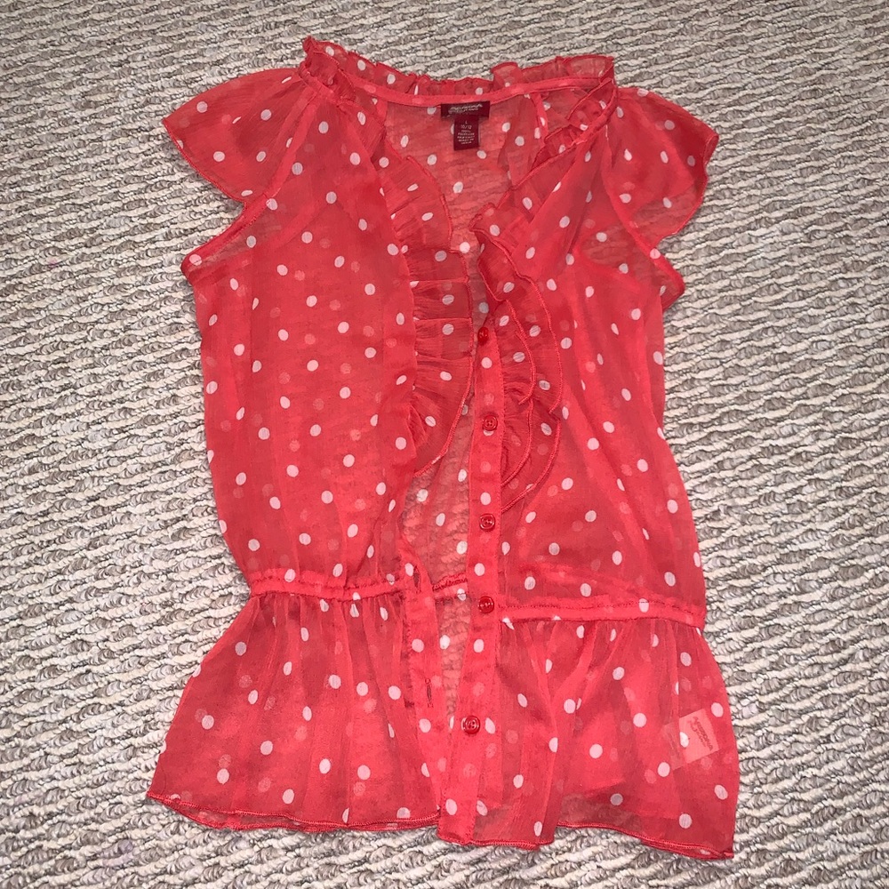 arizona polka dot button up shirt size L kids